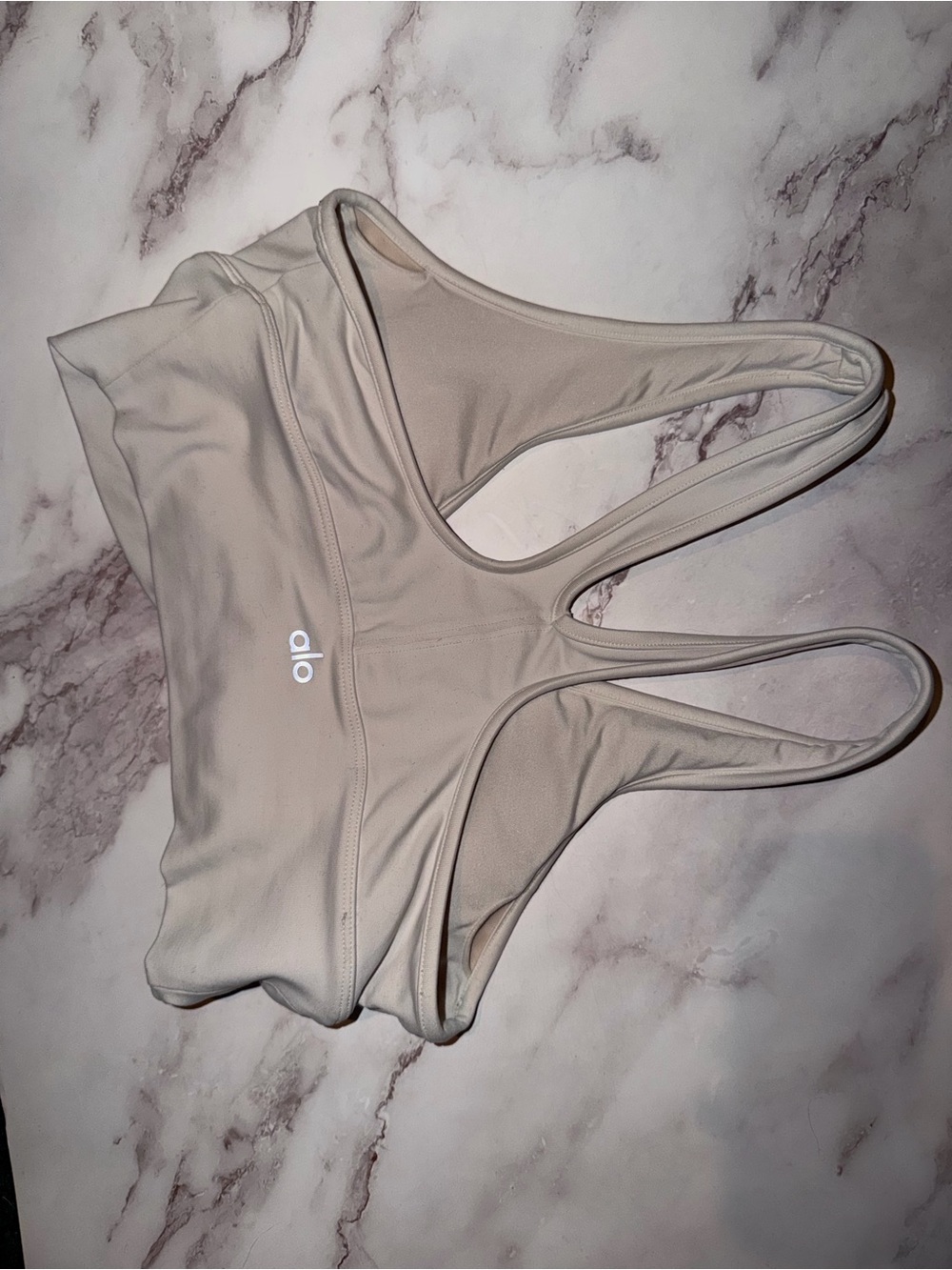 Alo Cinched Ivory Racerback Sports Bra - Picture 3 of 5